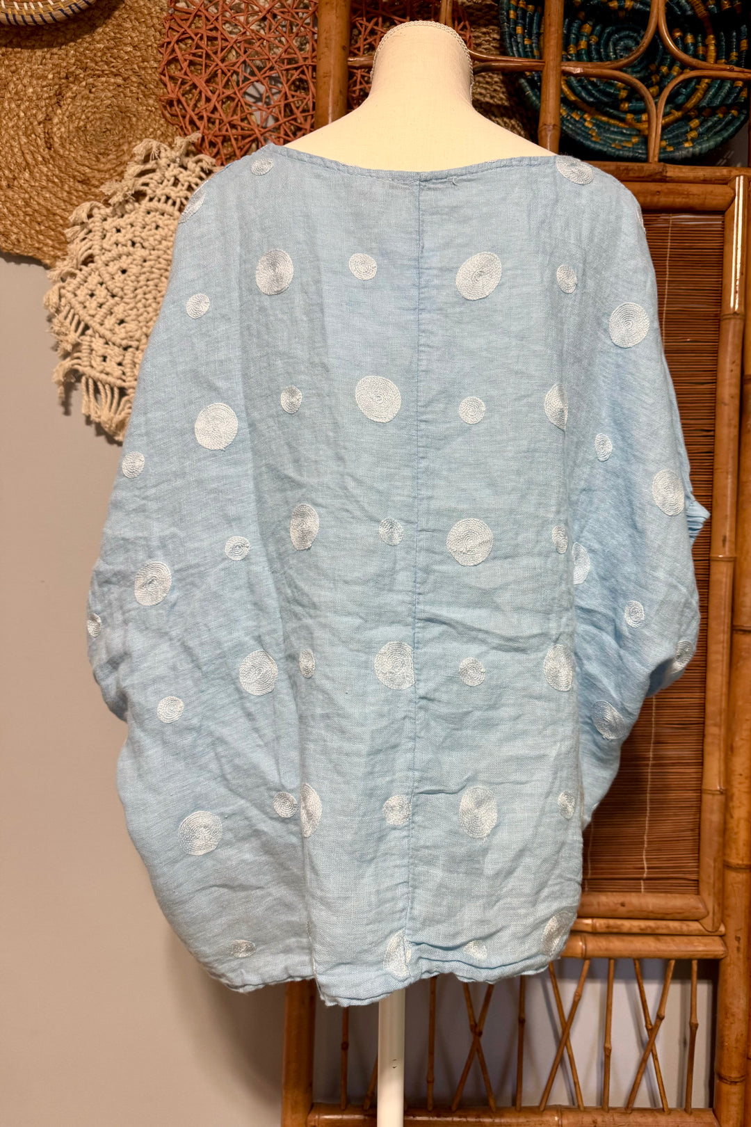 Powder Blues Simple Linen Cinched Sleeve Box Blouse