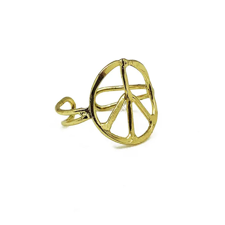Peace Cuff Adjustable Handmade Ring in Silver & Gold