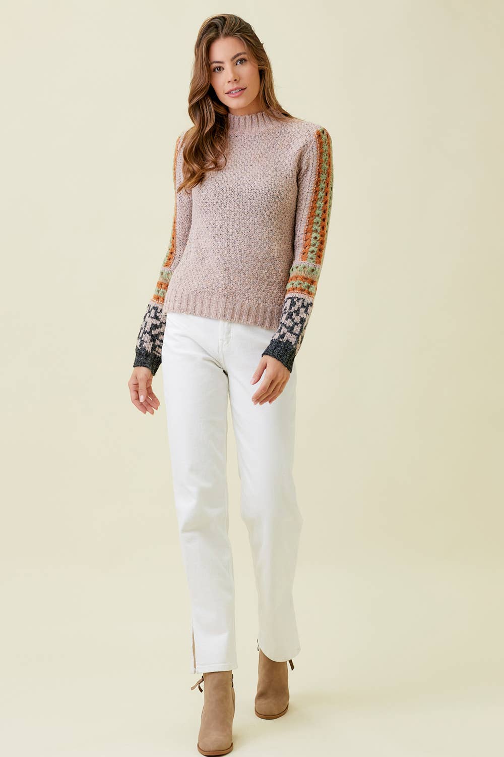 Winter Rose Mock Neck Sleeve Detail Sweater