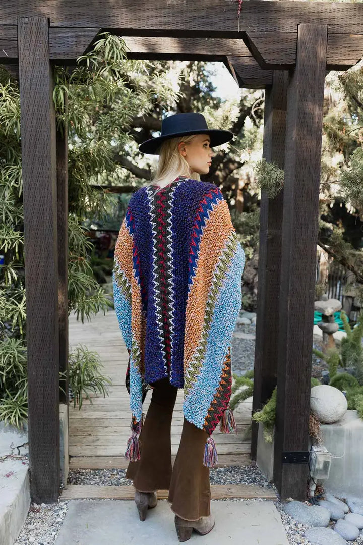 SALE - Colorful Oversized Crochet Patterned Knit Ruana Kimono Throw Jacket