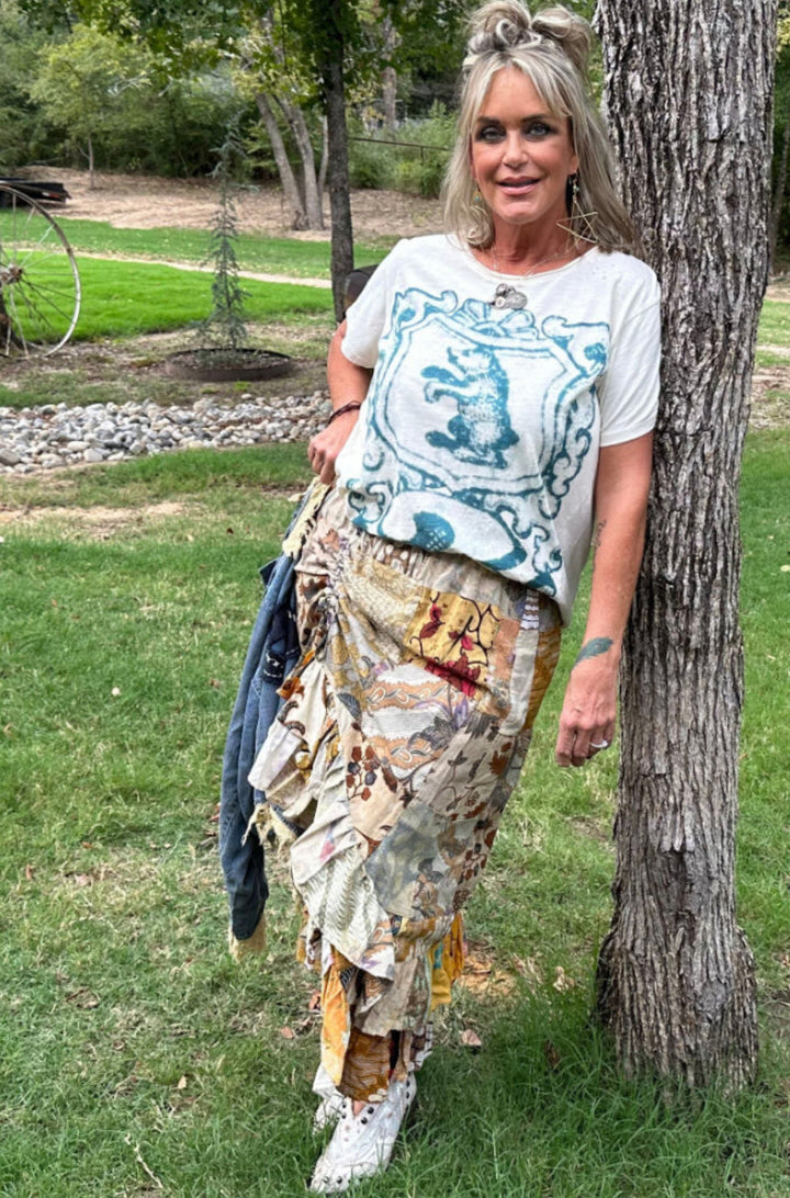 Moon Dance Distressed Cotton Tee Top in Postage Paid