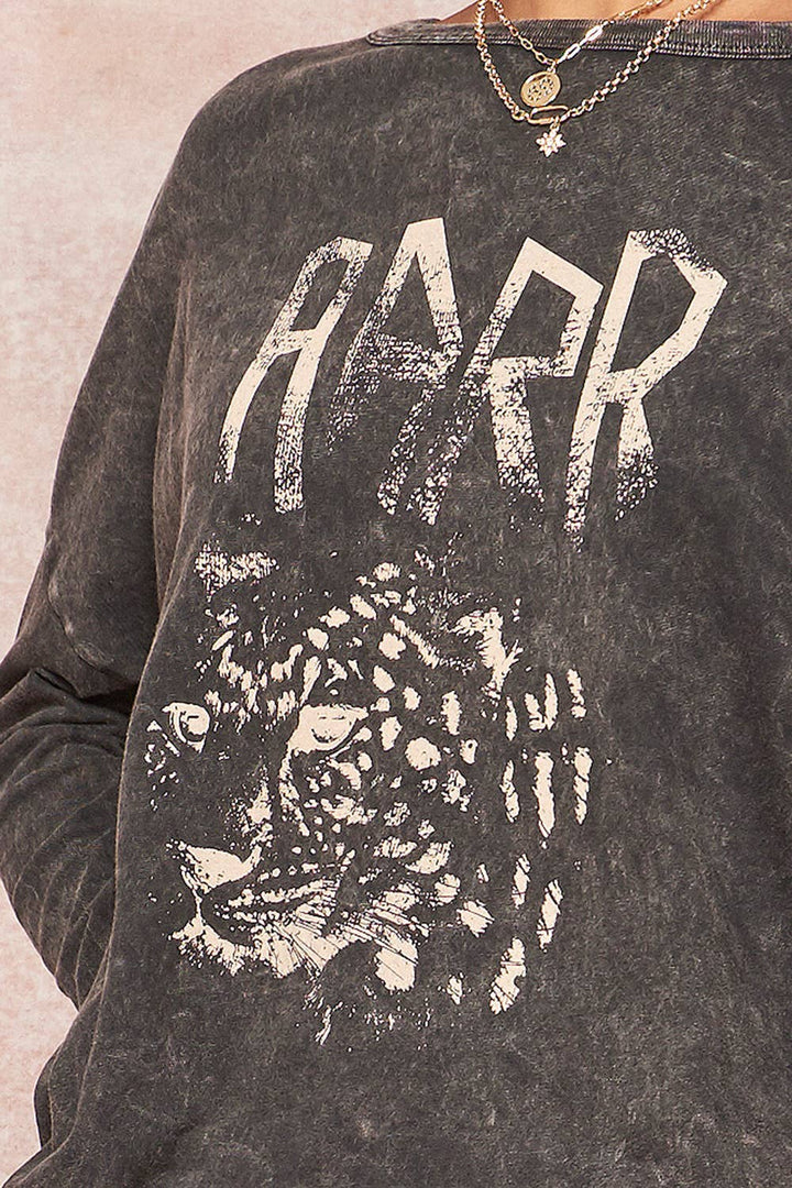 Sale - Leopard Vintage Washed Long-Sleeve Graphic Tee
