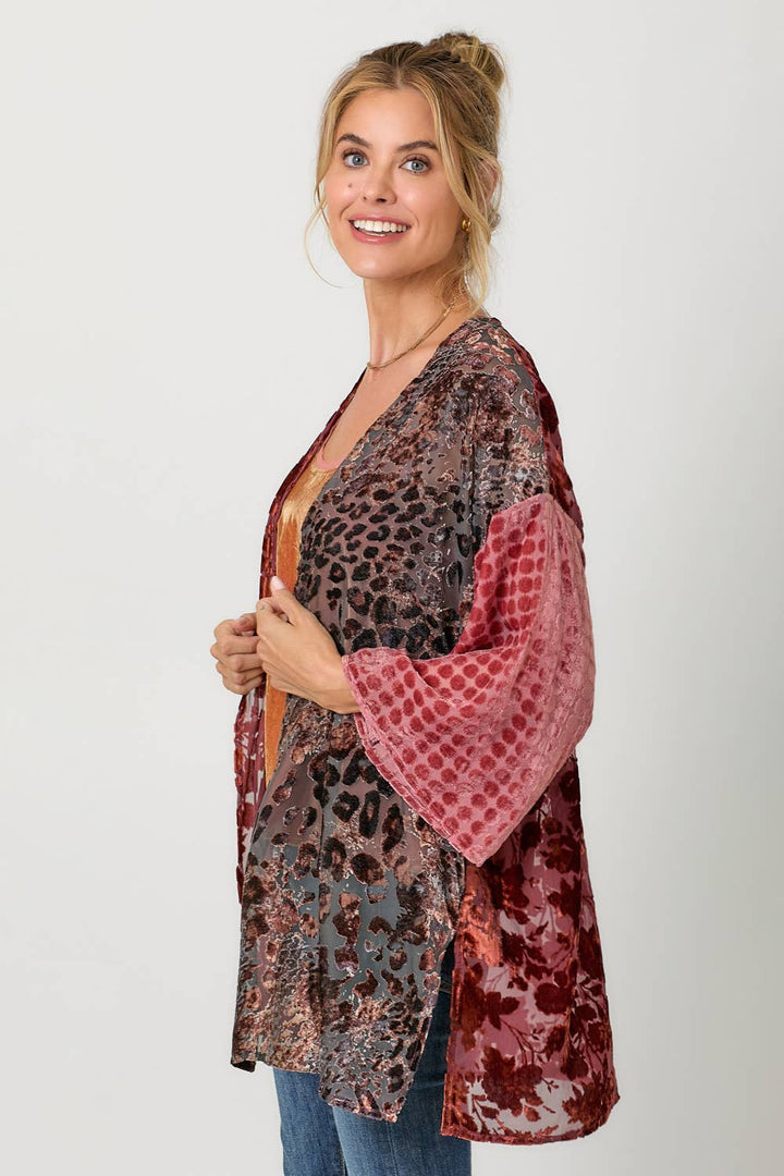 Victoria Effortless Mixed Print Burn-Out Kimono