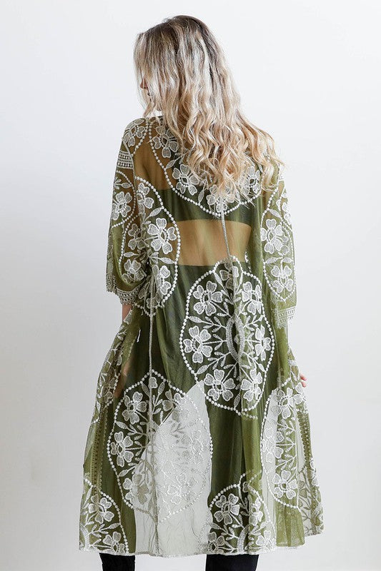 Ella Breezy Contrast Mesh Cotton Lace Kimono