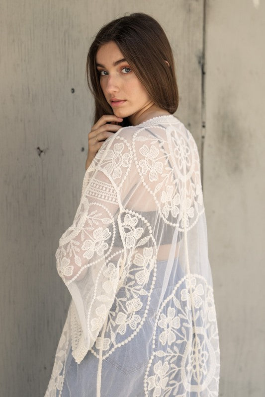 Ella Breezy Contrast Mesh Cotton Lace Kimono