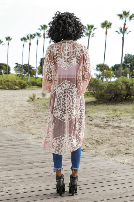 Ella Breezy Contrast Mesh Cotton Lace Kimono