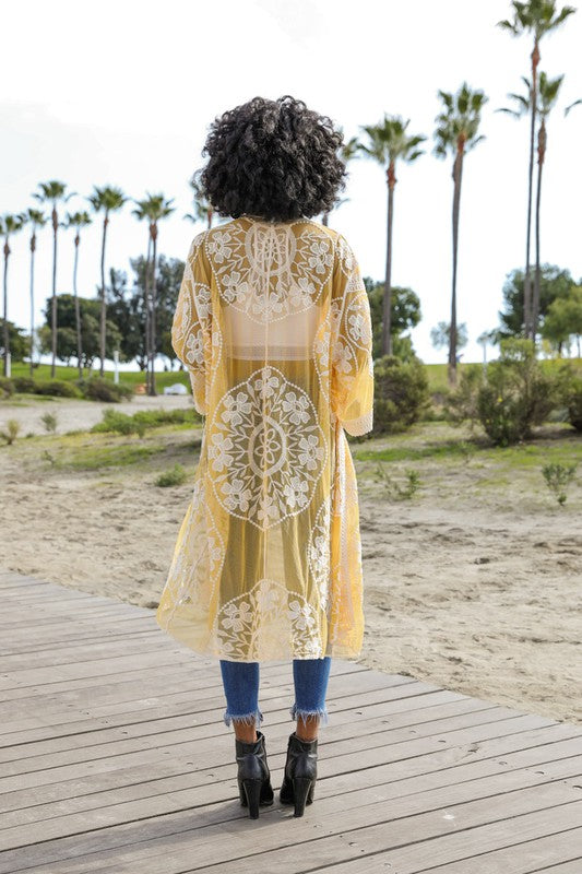 Ella Breezy Contrast Mesh Cotton Lace Kimono