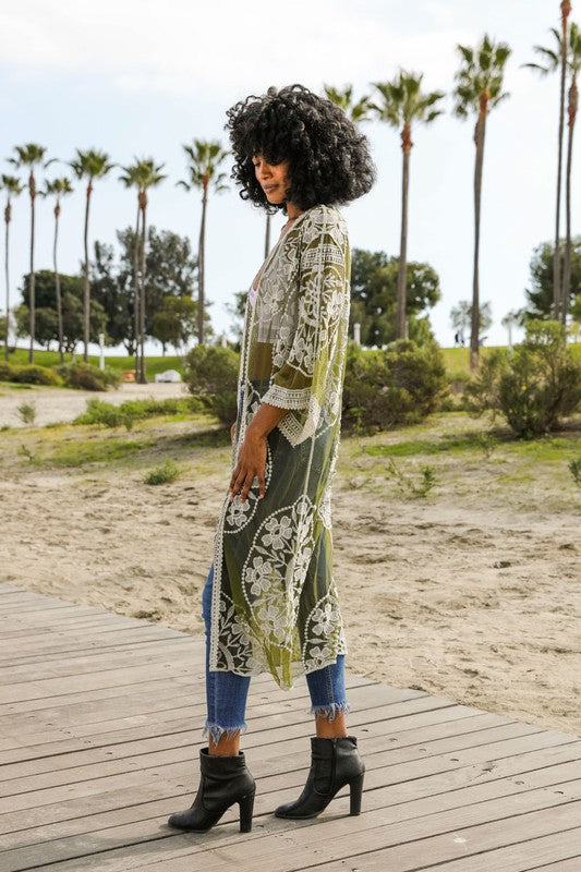 Ella Breezy Contrast Mesh Cotton Lace Kimono