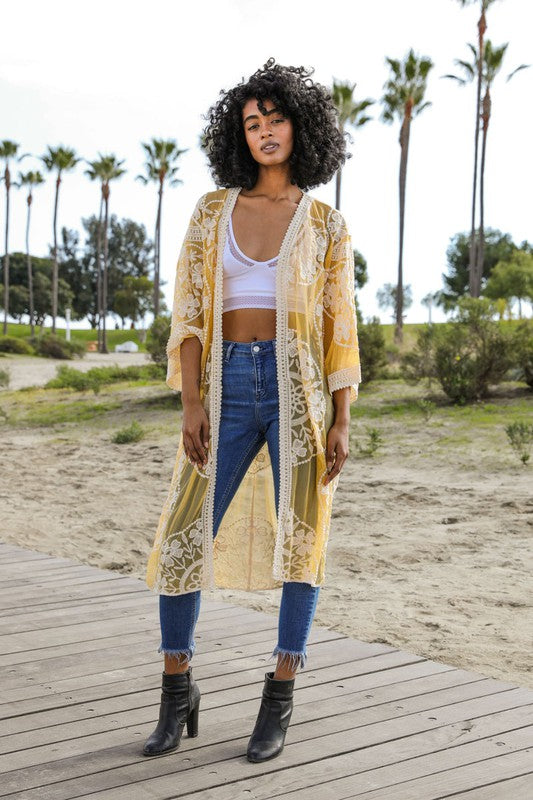 Ella Breezy Contrast Mesh Cotton Lace Kimono