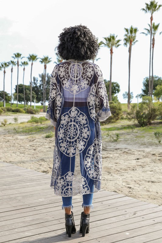 Ella Breezy Contrast Mesh Cotton Lace Kimono