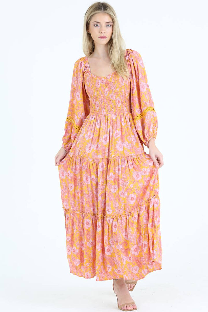 Sale -She's a Sweetheart Scooped Long sleeve Maxi dress w/ Florals