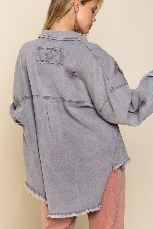 Everleigh Fringe Distressed Oversized Jacket