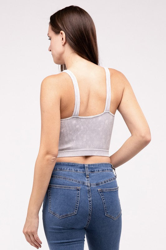 Janet Washed Ribbed Cropped V-Neck Tank Top