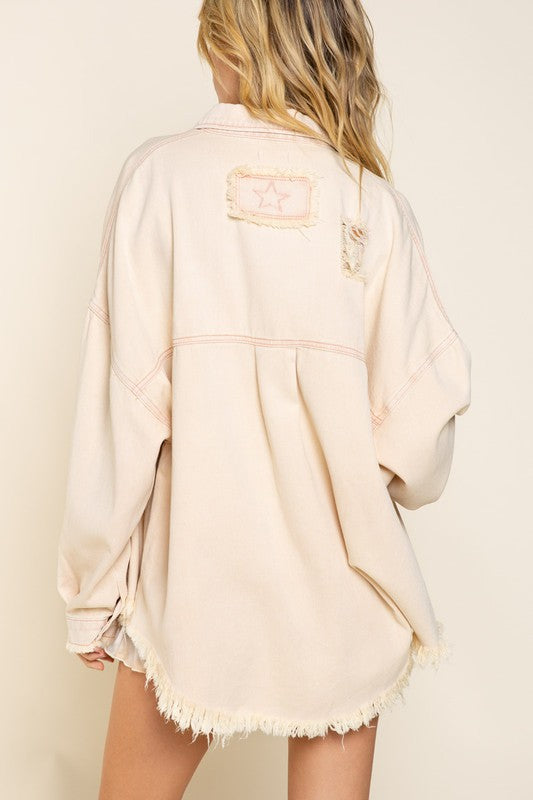 Everleigh Fringe Distressed Oversized Jacket