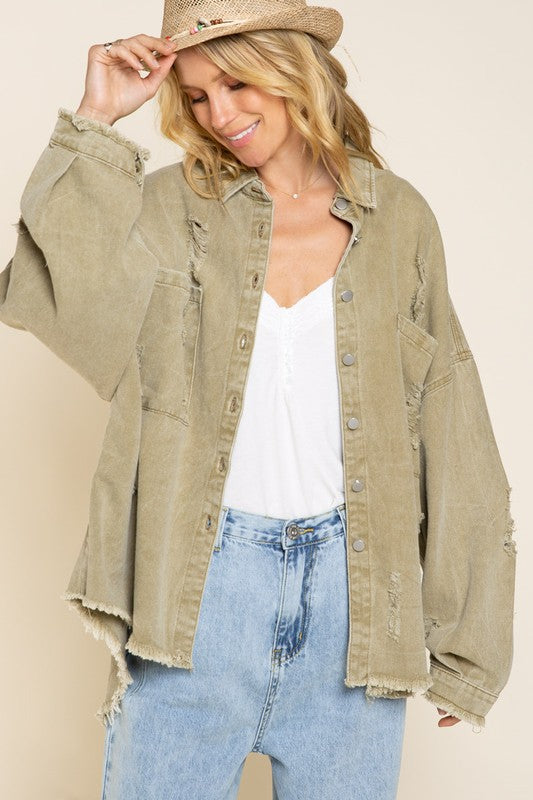 Everleigh Fringe Distressed Oversized Jacket