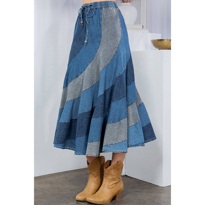 Sale Denim Magic Mid-Length Skirt With Asymmetrical Patchwork
