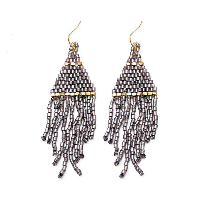 The Chandelier Seedbead Tapered Fringe Earrings Multiple Color Styles