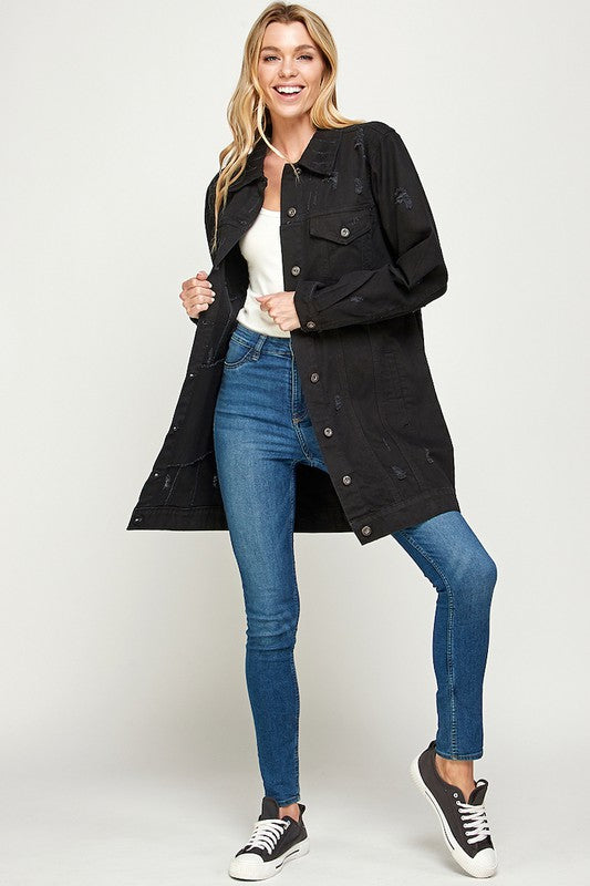 Holly Distressed Casual Spring Denim Button Down Jacket