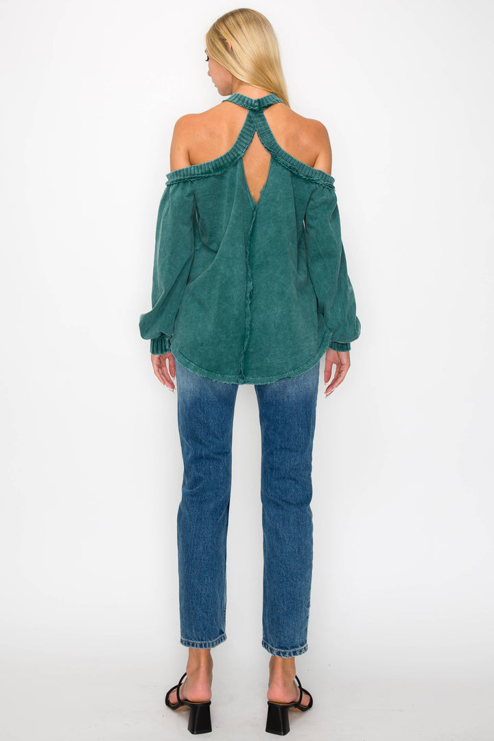 The Jenna Mineral Wash Open Shoulder Top