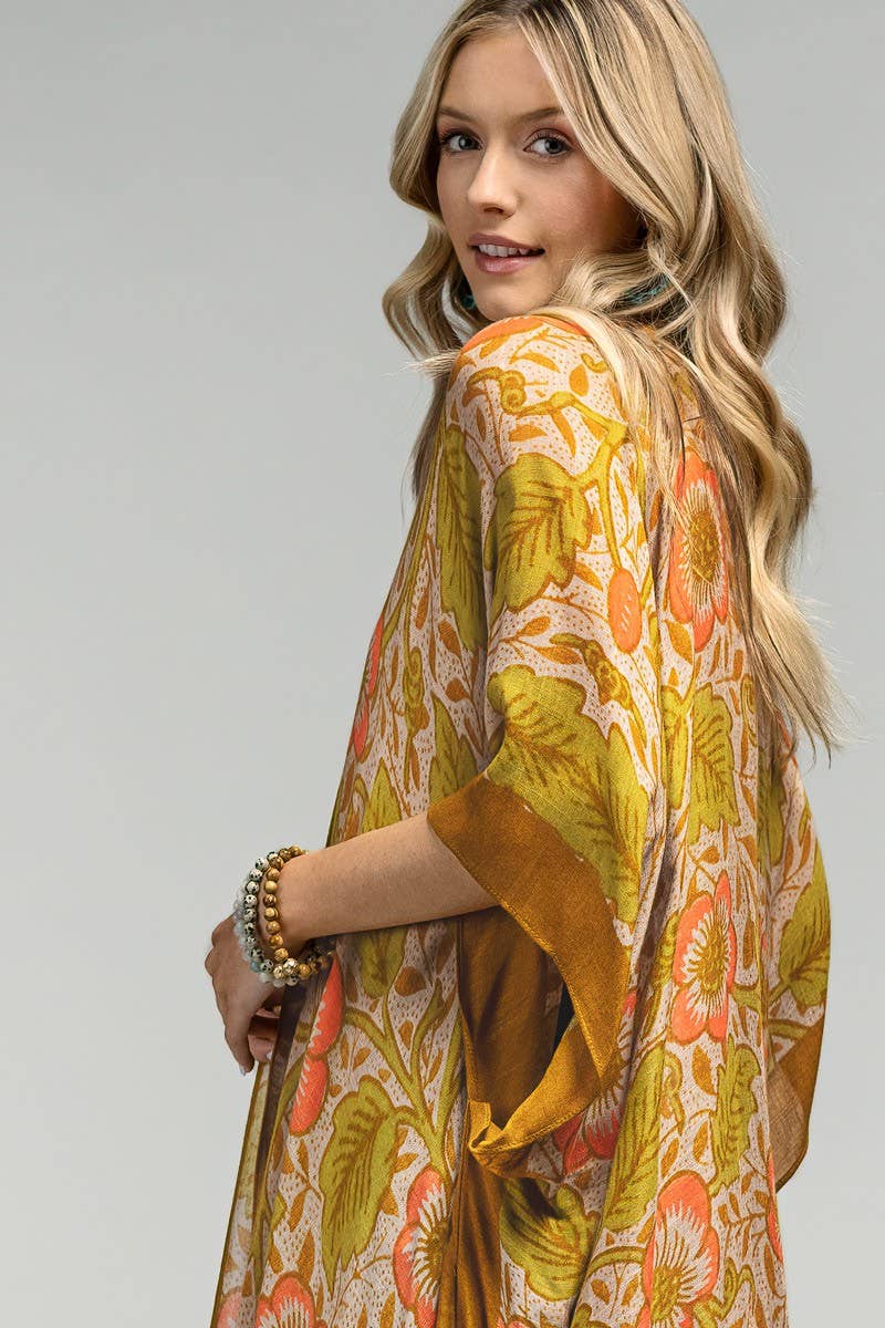 She's Retro Vintage Floral Print Kimono