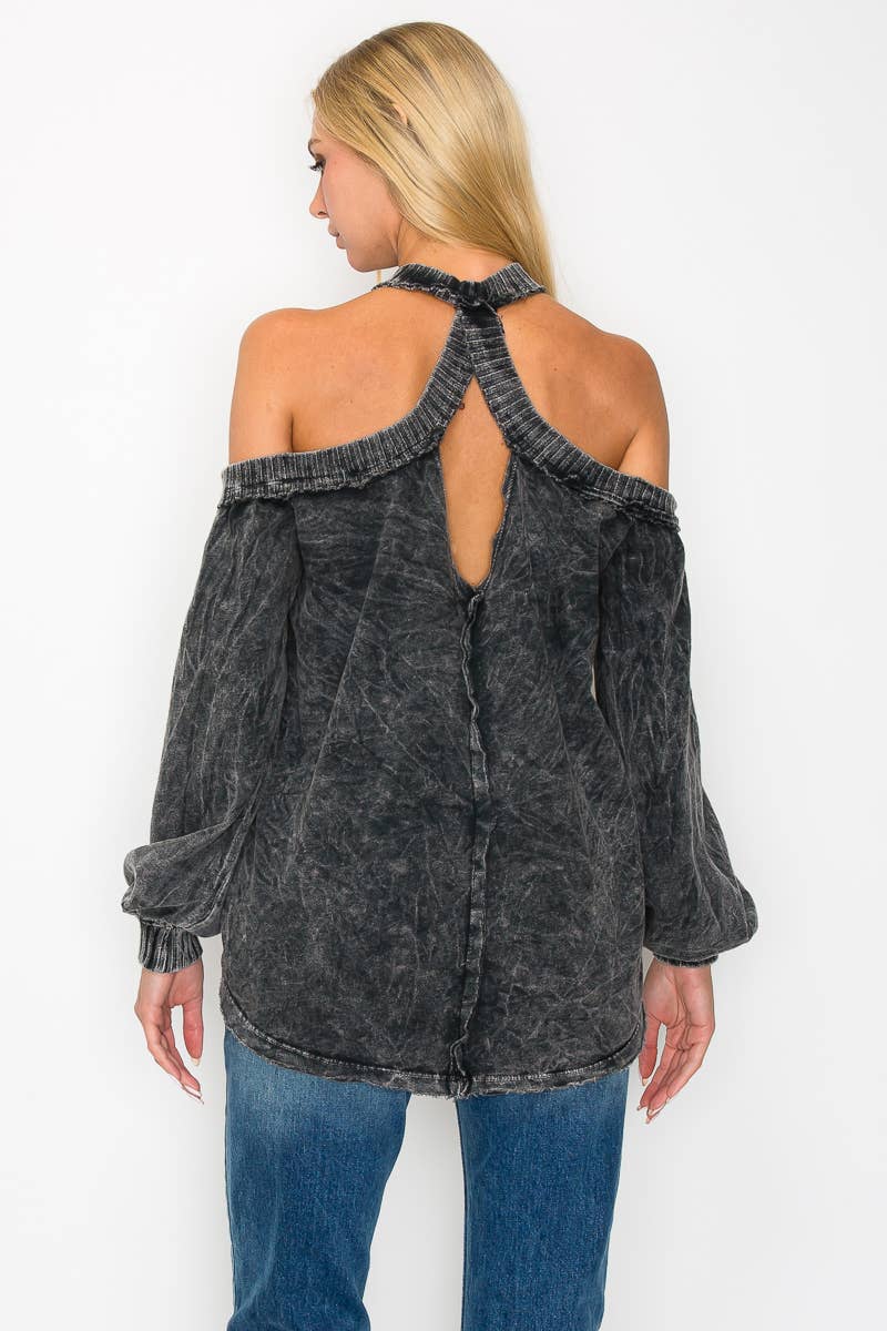 The Jenna Mineral Wash Open Shoulder Top