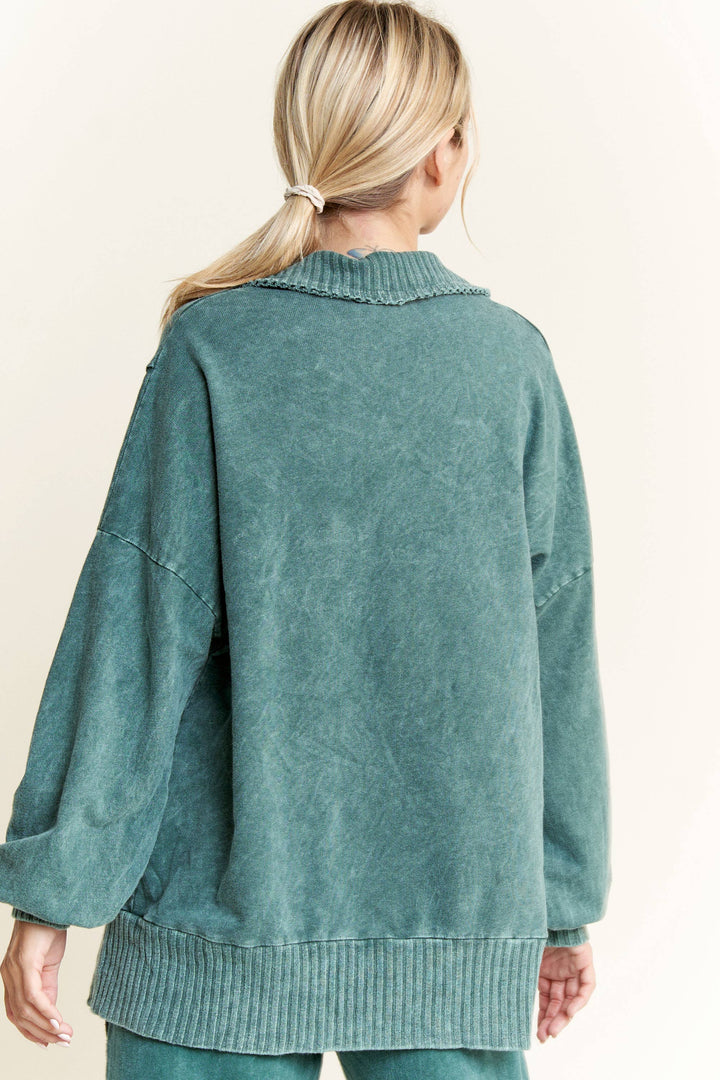 The Penelope MineralWash Widecollar Vneck kangaroo sweatshirt