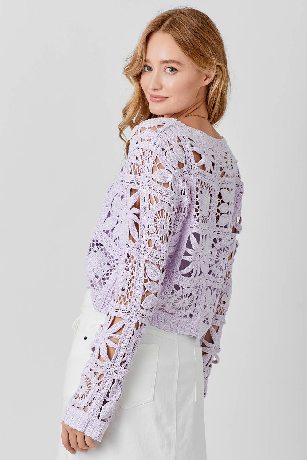 Sale - Lavender & Lace Crochet Button up Cropped Cardigan