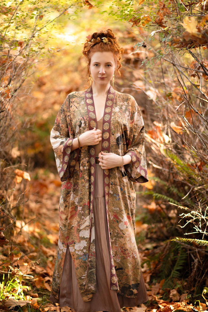 Dreamweaver Bamboo Kimono Duster Robe with Zodiac Signs/ Tie