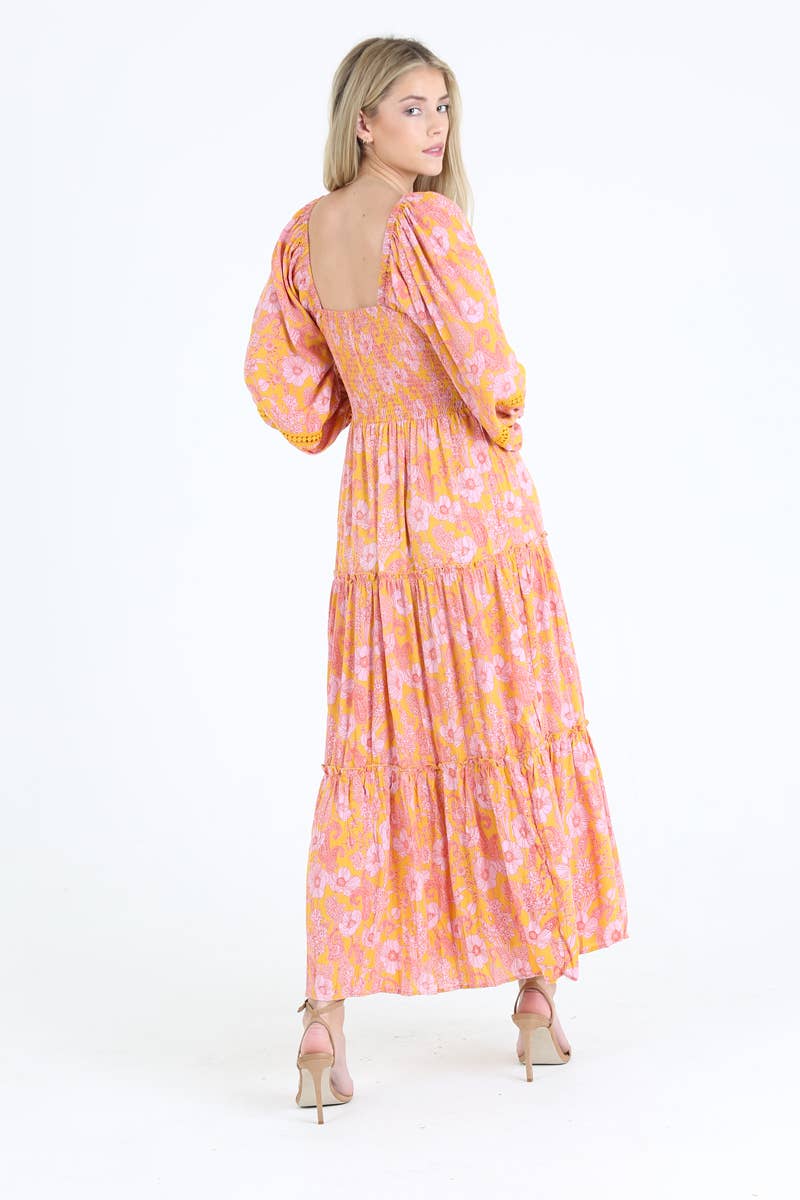 Sale -She's a Sweetheart Scooped Long sleeve Maxi dress w/ Florals