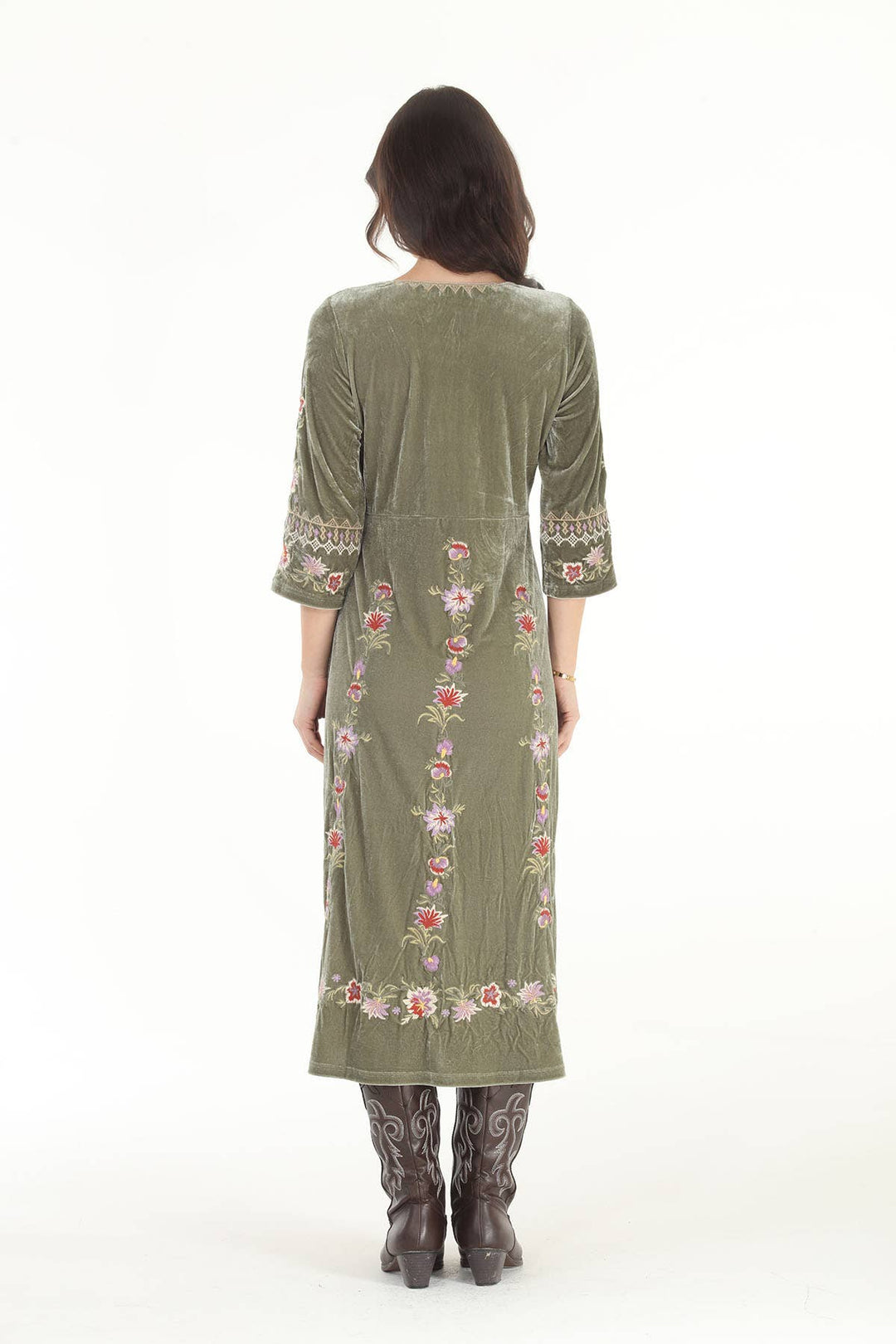 In the Bloom Embroidered Velvet Pull-Over Dress