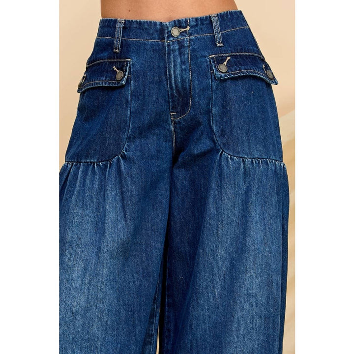 Nicole Ankle Drawstring Wide Denim Pants