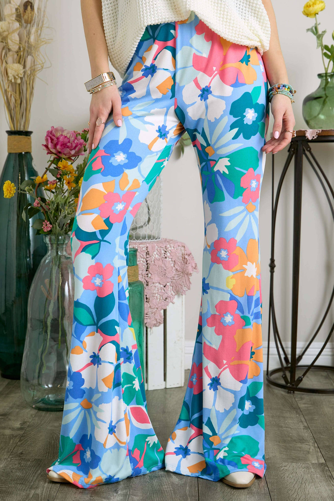 Everlane Easy Boho Pull ON Multi Print Flare Pants