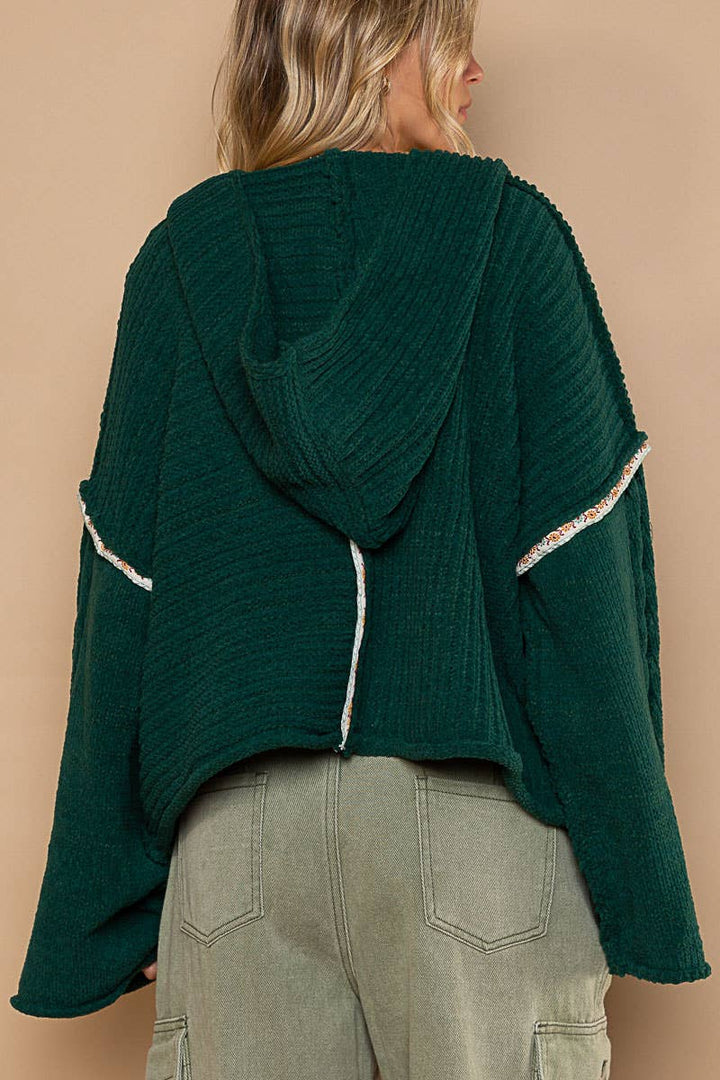 Sale Selene Balloon Sleeve v-neck Hoodie Chenille Pullover Sweater