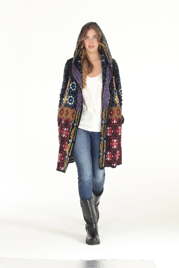 Destiny  Double Face Embroidered Hooded Cardigan: