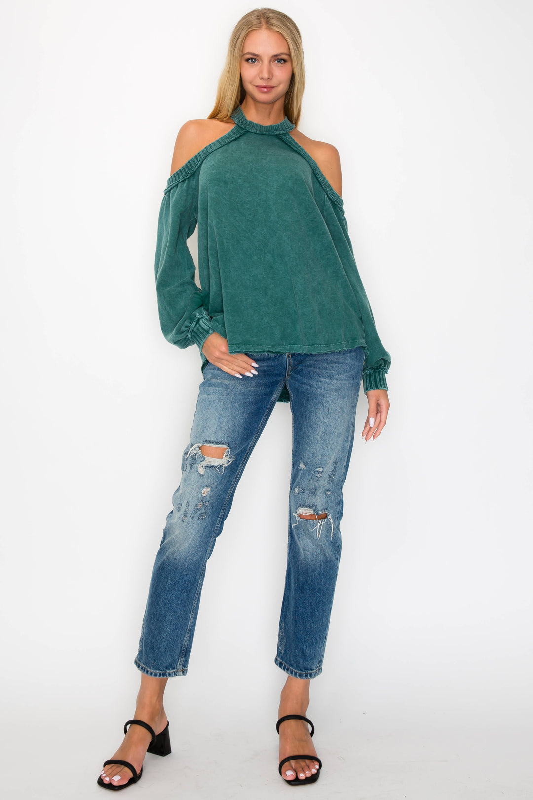 The Jenna Mineral Wash Open Shoulder Top