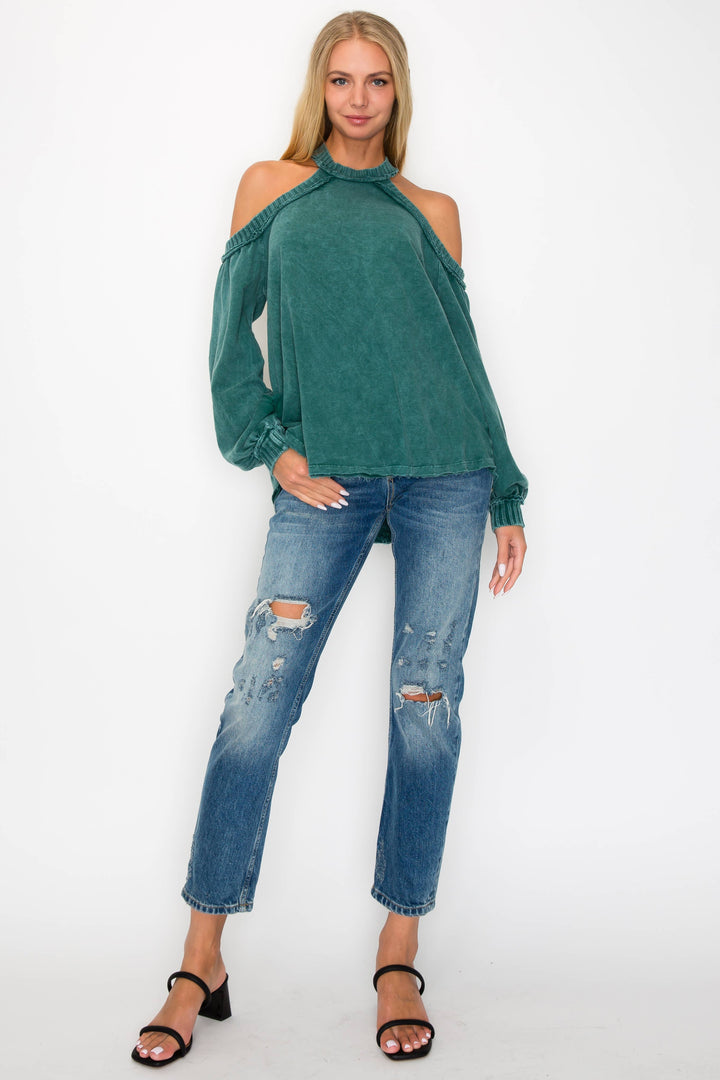 The Jenna Mineral Wash Open Shoulder Top