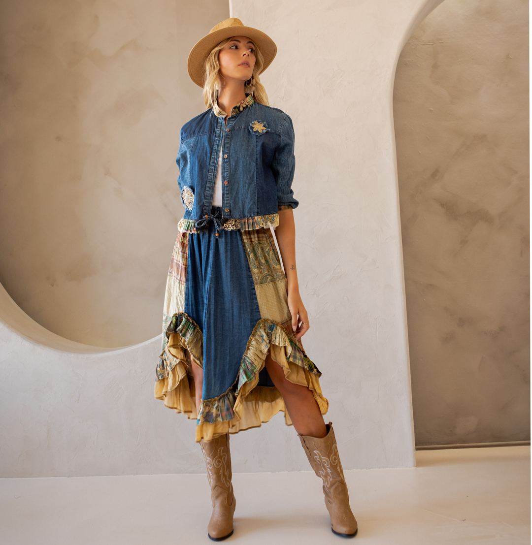 Annabelle Western Boho Chic  Patchwork Cropped Jacket