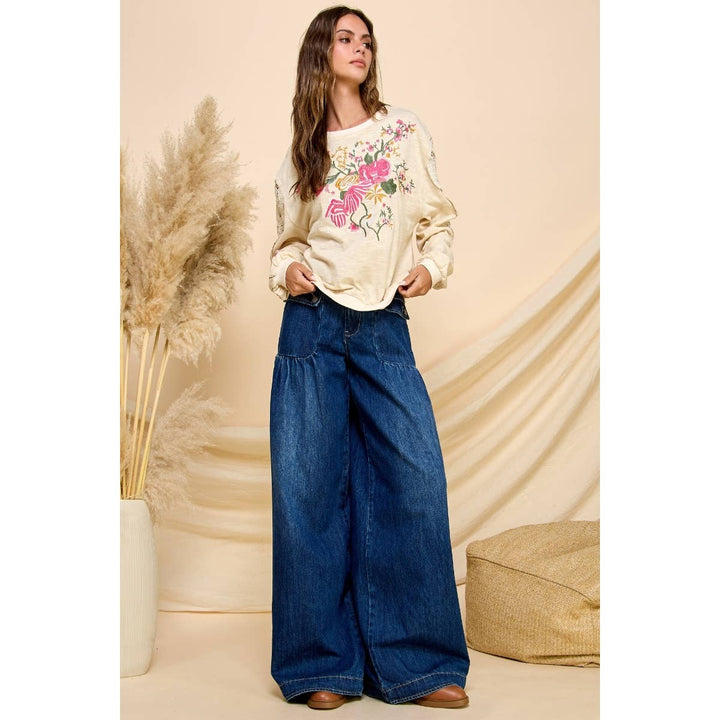 Nicole Ankle Drawstring Wide Denim Pants