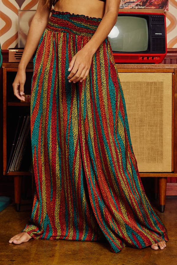 Sale - She's a Vibe Multi Color Smocked Waist Band Wide Leg Maxi Pants