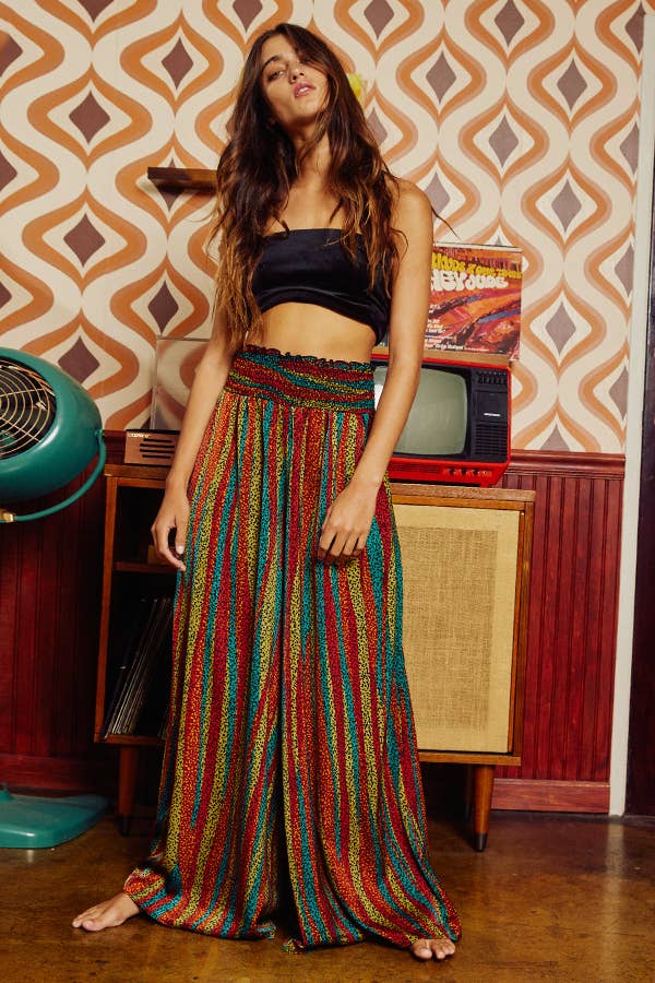 Sale - She's a Vibe Multi Color Smocked Waist Band Wide Leg Maxi Pants