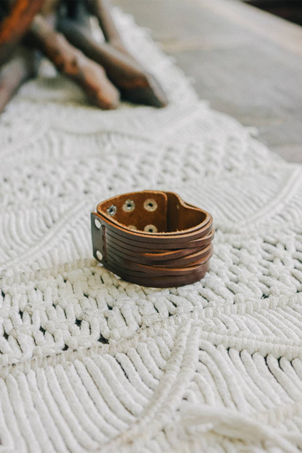 Braided Leather Cuff Bracelet w/ Adjustable Clasp