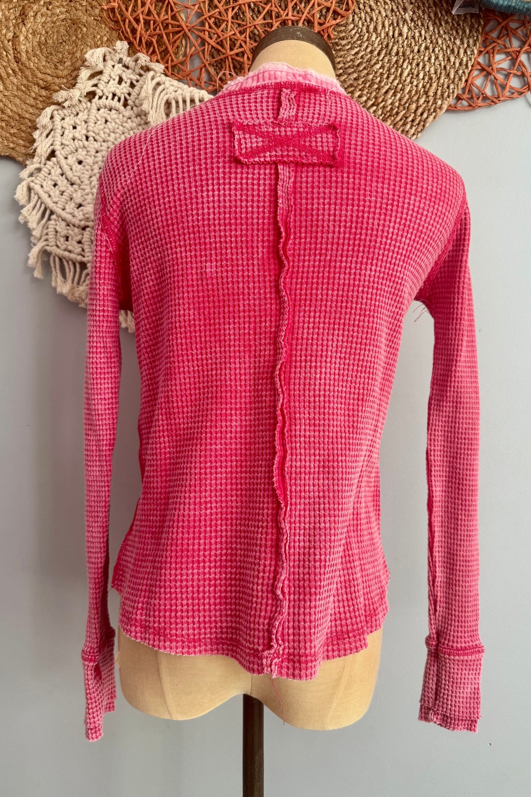 Washed Baby Waffle Henley Long Sleeve Top