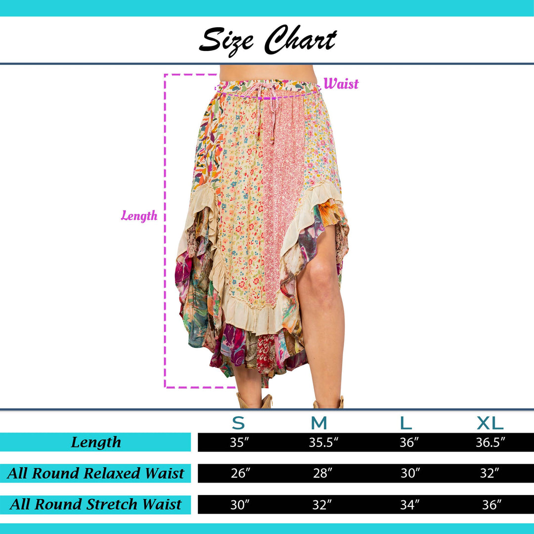 Whimsical Harmony Overdyed Mid-Length Skirt with Rayon Print: