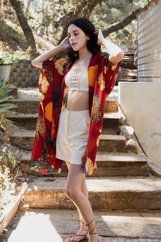 Floral Motif Combo Kimono