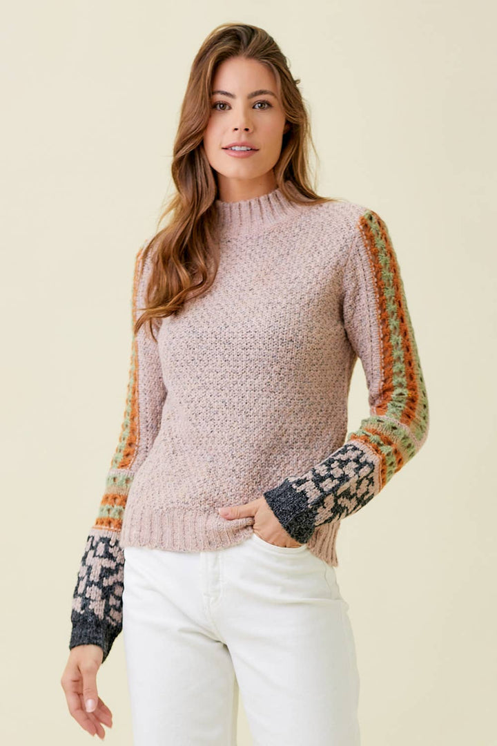 Winter Rose Mock Neck Sleeve Detail Sweater