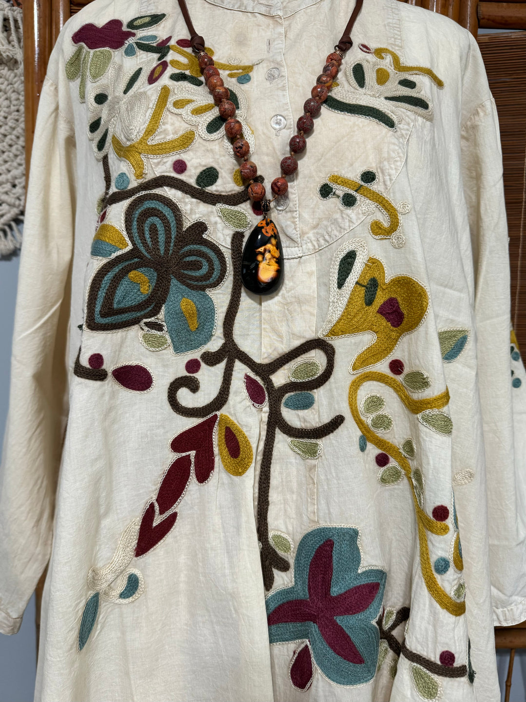 The Johnny Boho Floral Embroidered tunic Hi Lo top