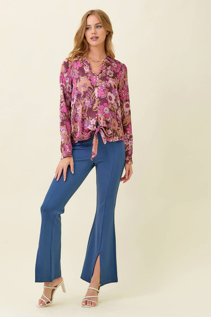 The Sandy Front Tie Satin Shirt