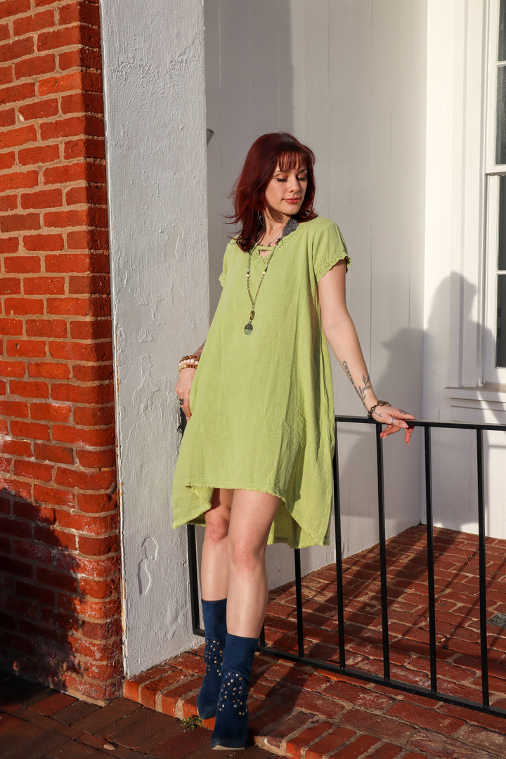 Summer Woven Gauzy Mini Layering Tunic in Lime by Paper Lacd