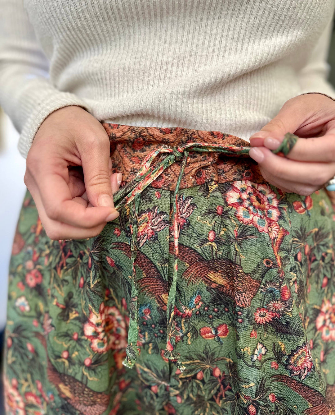 Secret Garden Boho Linen Cropped Printed Artist Pants