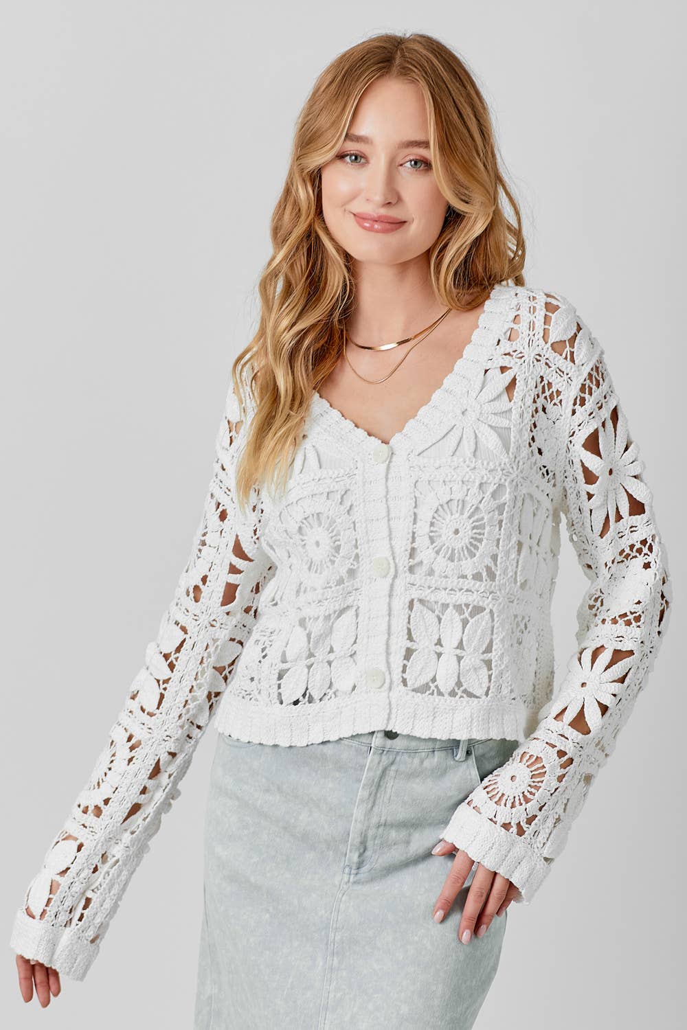 Sale - Lavender & Lace Crochet Button up Cropped Cardigan